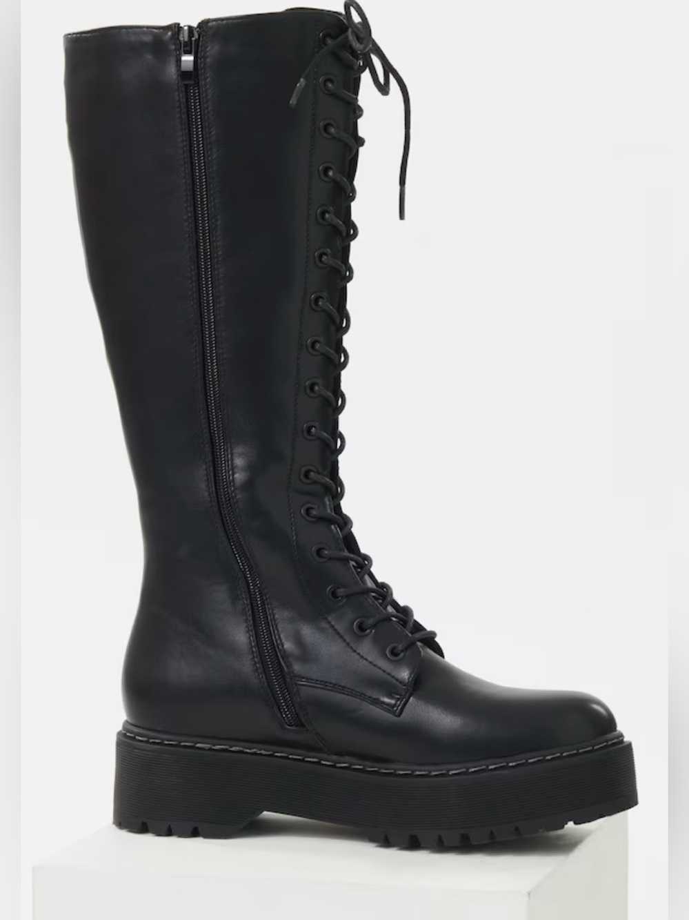 Steve Madden Black Lace-Up Knee-High Platform Boots Size 36=US 5.5-6 - Picture 5 of 16